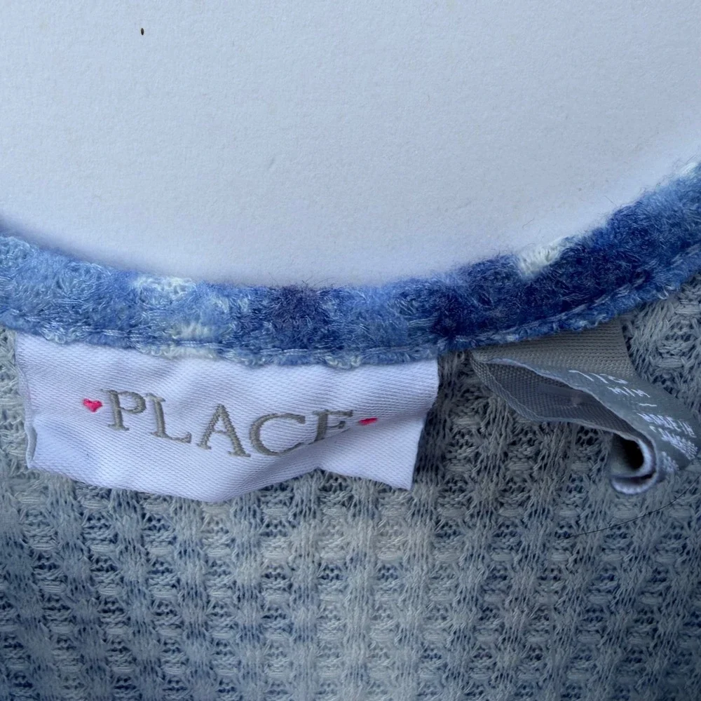 The Childrens Place Girls Blue Tie Dye Heart Waffle Knit Top Cut Out Back M 7/8‎